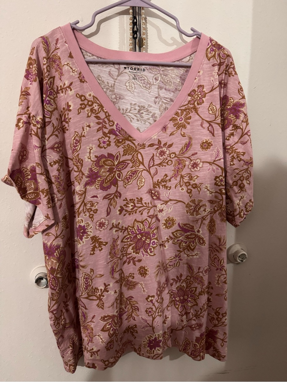 Torrid Cream and Pink Floral Relaxed Fit Tee